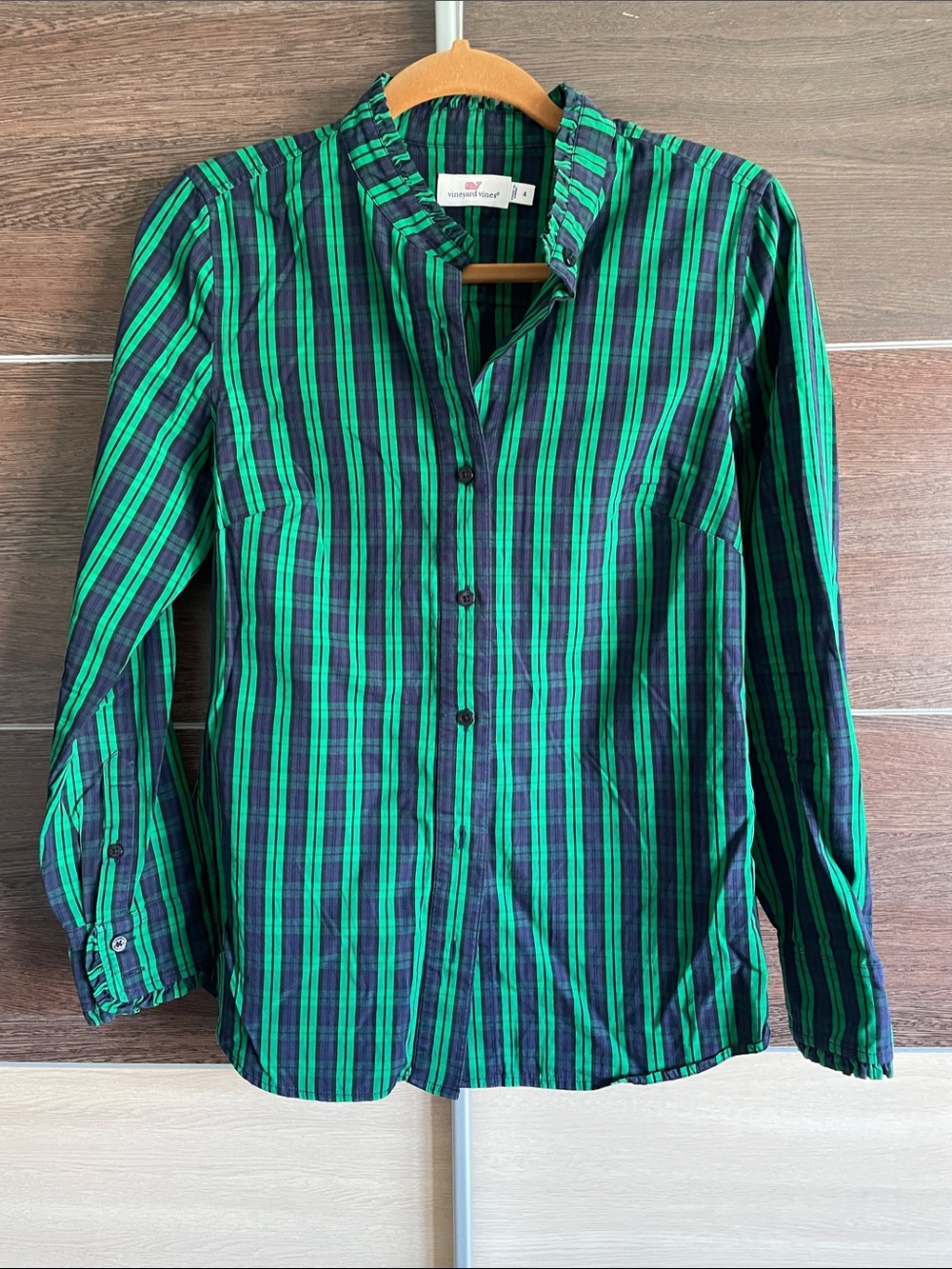 Vineyard Vines Green and Purple Striped Women’s Button-Down Shirt